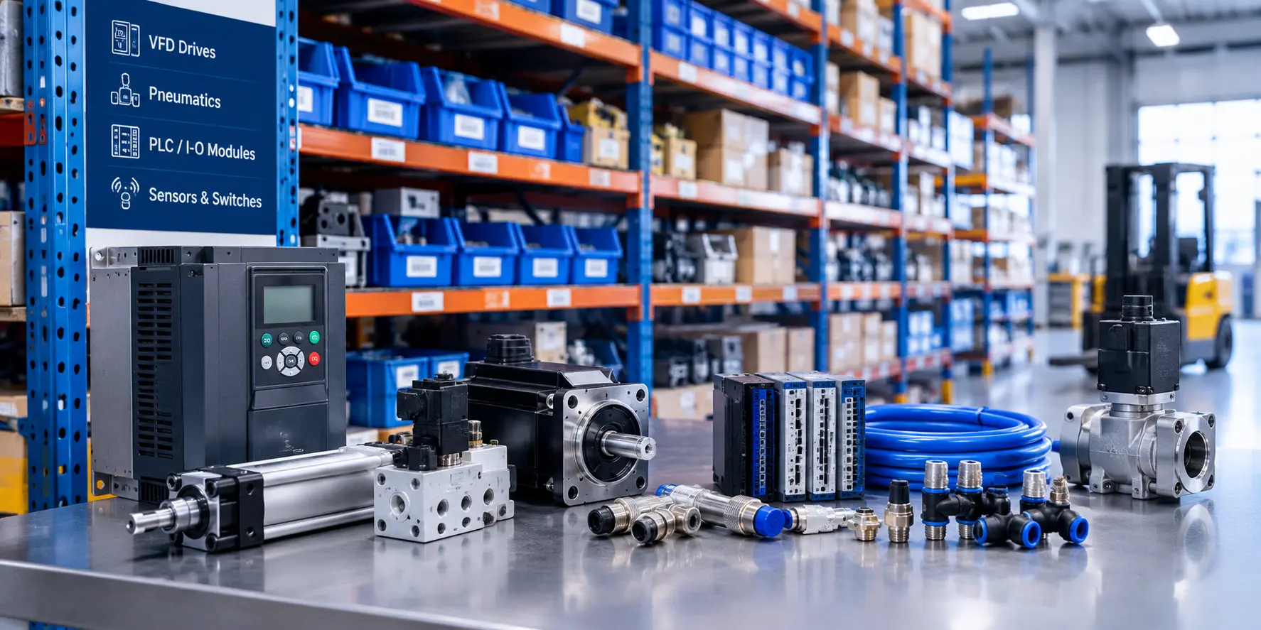 Industrial spare parts organized for maintenance