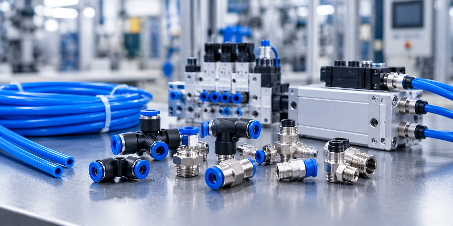 Industrial pneumatic fittings and connectors